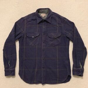 Wallace & Barnes Plaid Flannel Work Shirt Mens S Heavyweight Cotton Navy K2518